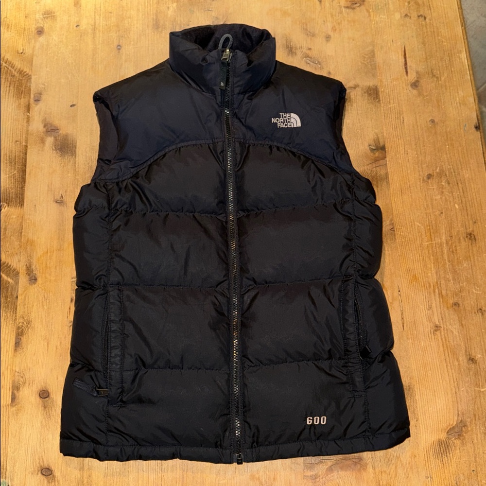 Vintage The North Face Nuptse Puffer Vest 600 Fill Goose Down Black Girls Sz L